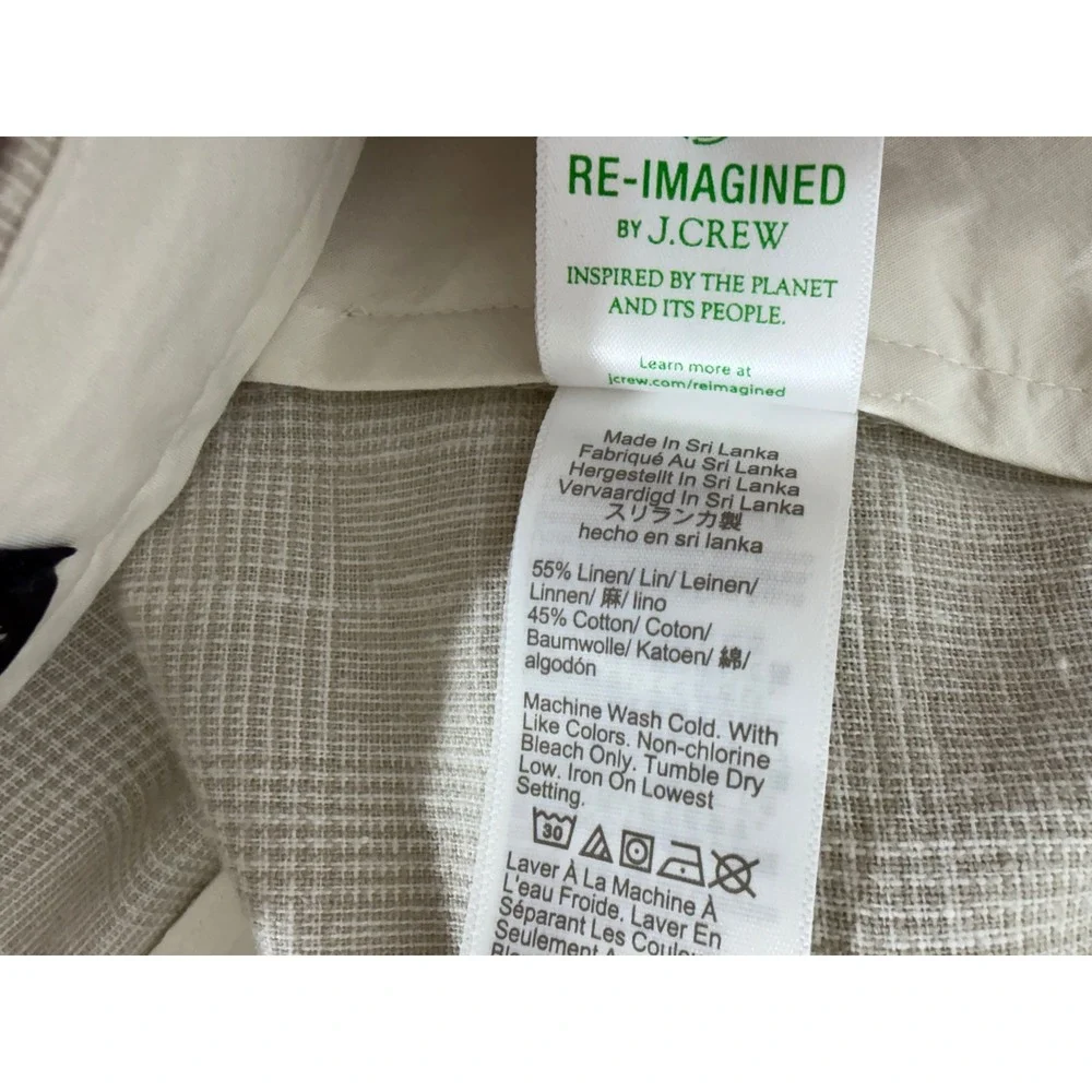 J Crew Factory Straight Fit Pants 34x34 Beige Glen Plaid Linen Cotton Blend NWT